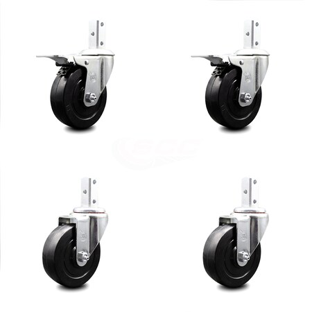 Service Caster 4 Inch Soft Rubber Swivel 7/8 Inch Square Stem Caster Total Lock Brakes, 2PK SCC-SQTTL20S414-SRS-78-2-S-2